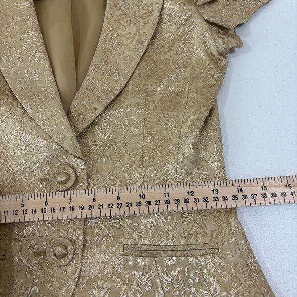 VTG Y2K Arden B Gold Jacket Tapestry Jaquard Print XS Tailored Career 90s Fitted - Picture 8 of 9